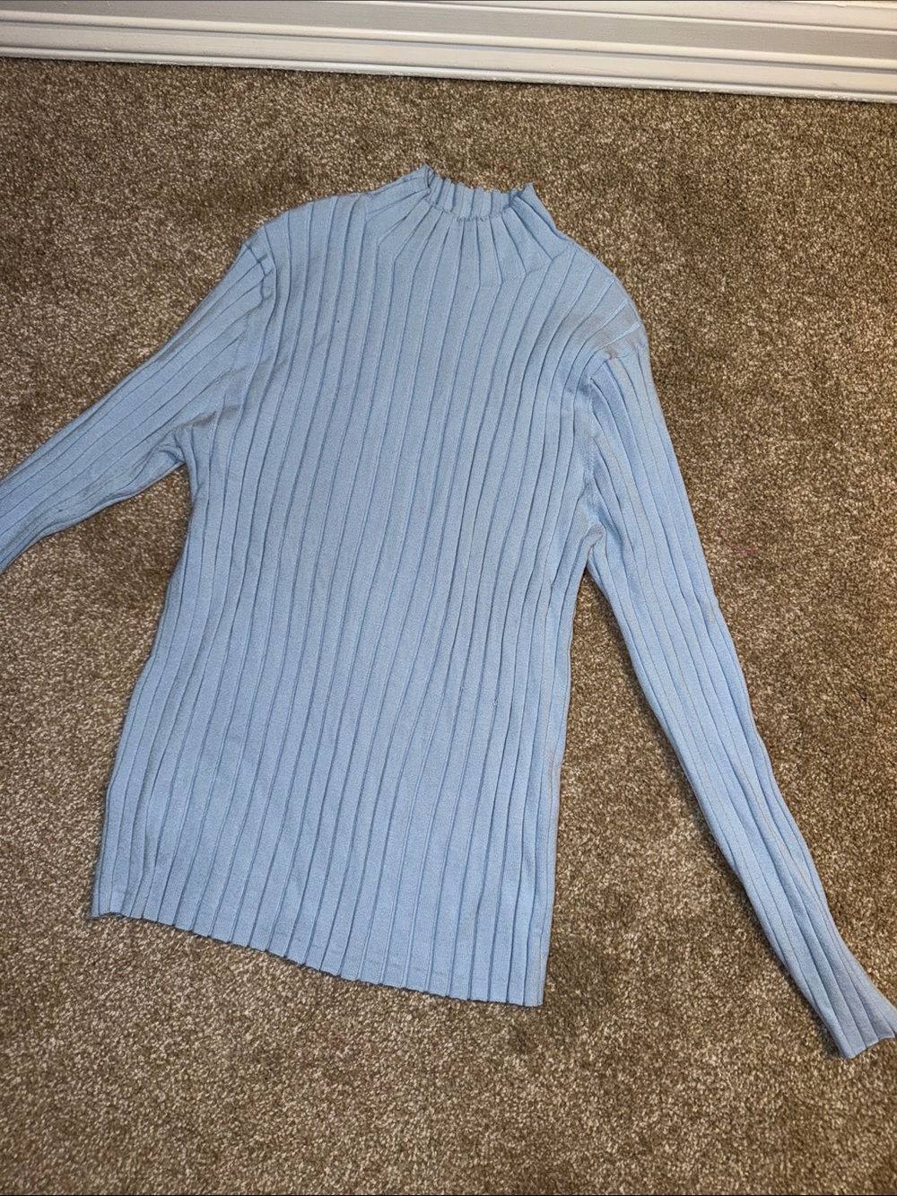 LOFT Light Blue Ribbed Mock Neck Sweater-flawed-see pics